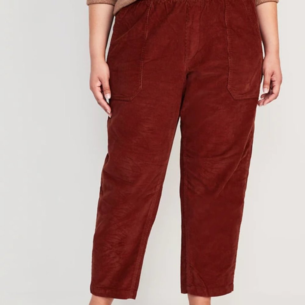 Old Navy High-Waisted Pulla Utility Pants Large Cotton Red Sienna Rust Pockets